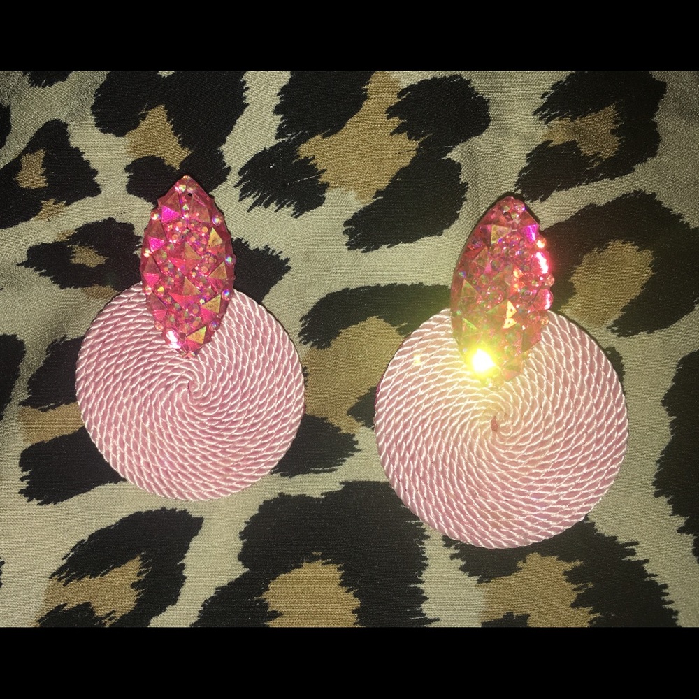 NEW Handmade Pastel Pink Iridescent Rope Earrings